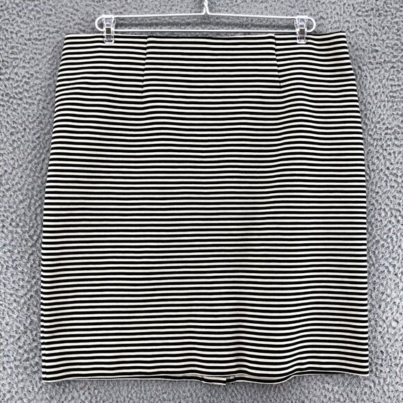 J Jill Skirt Women Medium Ivory Stripe Knee Length Straight Pull On Stretch Knit - Picture 1 of 10